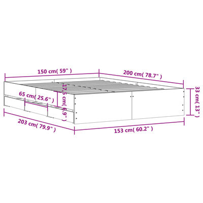 vidaXL Πλαίσιο Κρεβατιού με Συρτάρια Γκρι Sonoma 150x200εκ. Επεξ. Ξύλο