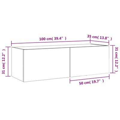 vidaXL Έπιπλο Τοίχου Τηλεόρασης με LED Λευκό 100x35x31 εκ.