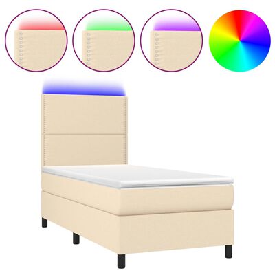 vidaXL Κρεβάτι Boxspring με Στρώμα & LED Κρεμ 100x200 εκ. Υφασμάτινο