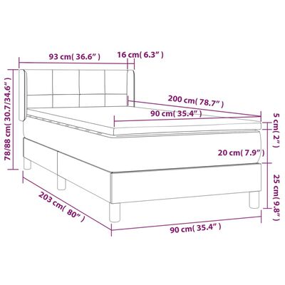 vidaXL Κρεβάτι Boxspring με Στρώμα Taupe 90x200 εκ. Υφασμάτινο