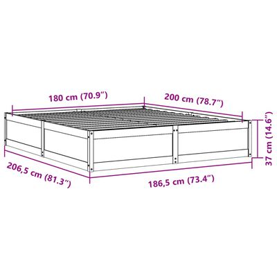 vidaXL Σκελετός Κρεβατιού Χωρίς Στρώμα 180x200 εκ Μασίφ Ξύλο Πεύκου