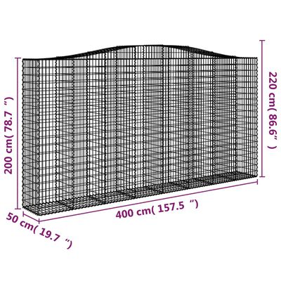 vidaXL Συρματοκιβώτια Τοξωτά 3 τεμ. 400x50x200/220 εκ. Γαλβαν. Ατσάλι