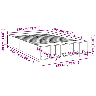 vidaXL Πλαίσιο Κρεβατιού Καπνιστή Δρυς 120x200 εκ. Επεξεργασμένο Ξύλο