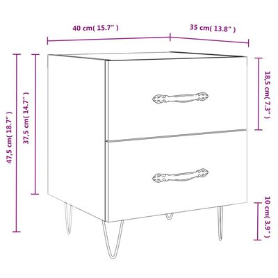 vidaXL Κομοδίνα 2 τεμ. Καφέ Δρυς 40 x 35 x 47,5 εκ. από Επεξεργ. Ξύλο