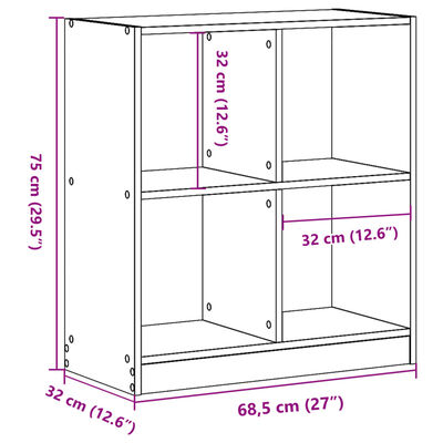 vidaXL Βιβλιοθήκη Γκρι Σκυροδέματος 68,5x32x75 εκ. Επεξεργ. Ξύλο