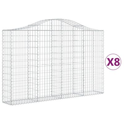 vidaXL Συρματοκιβώτια Τοξωτά 8 τεμ. 200x30x120/140 εκ. Γαλβαν. Ατσάλι