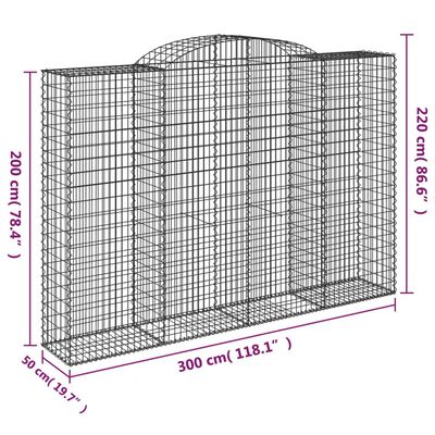 vidaXL Συρματοκιβώτια Τοξωτά 9 τεμ. 300x50x200/220 εκ. Γαλβαν. Ατσάλι