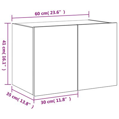 vidaXL Έπιπλο Τοίχου Τηλεόρασης με LED Μαύρο 60x35x41 εκ.