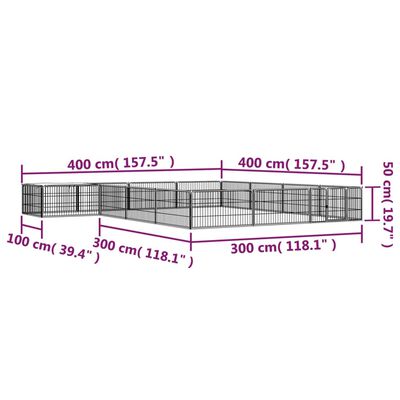 vidaXL Παρκοκρέβατο Σκύλου 16 Πάνελ Μαύρο 100x50εκ Ατσάλι Βαφή Πούδρας