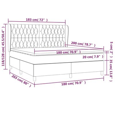 vidaXL Κρεβάτι Boxspring με Στρώμα Κρεμ 180x200 εκ. Υφασμάτινο