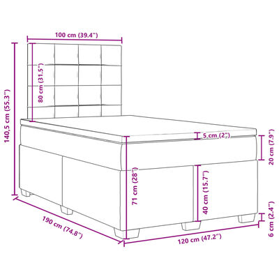 vidaXL Κρεβάτι Boxspring με Στρώμα Μπλε 120x190 εκ. Βελούδινο