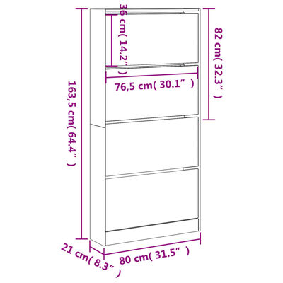 vidaXL Παπουτσοθήκη με 4 Ανακλ. Συρτάρια Γκρι Sonoma 80x21x163,5 εκ.