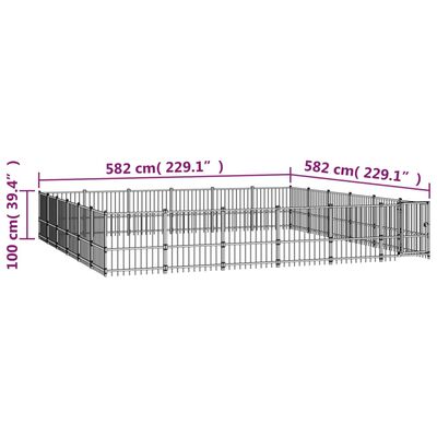 vidaXL Κλουβί Σκύλου Εξωτερικού Χώρου 33,87 μ² από Ατσάλι