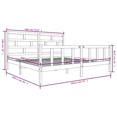 vidaXL Πλαίσιο Κρεβατιού Λευκό 180x200εκ. Μασίφ Ξύλο Πεύκου Super King