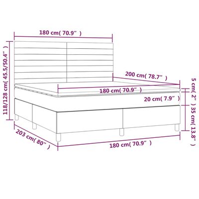 vidaXL Κρεβάτι Boxspring με Στρώμα & LED Κρεμ 180x200 εκ. Υφασμάτινο