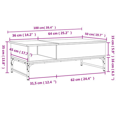 vidaXL Τραπεζάκι Σαλονιού Καπνιστή Δρυς 100x50x35 εκ. Επ. Ξύλο/Μέταλλο