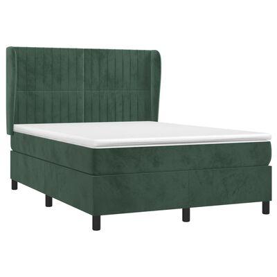 vidaXL Κρεβάτι Boxspring με Στρώμα Σκούρο Πράσινο 140x190εκ. Βελούδινο