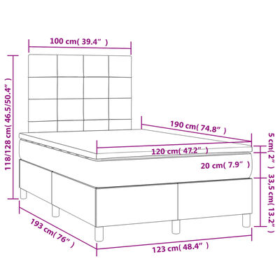 vidaXL Κρεβάτι Boxspring με Στρώμα Κρεμ 120x190 εκ. Υφασμάτινο