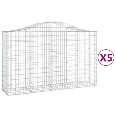 vidaXL Συρματοκιβώτια Τοξωτά 5 τεμ. 200x50x120/140 εκ. Γαλβαν. Ατσάλι