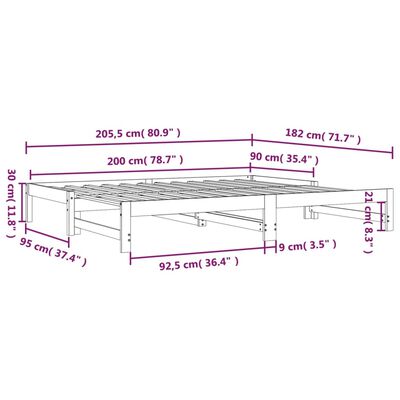 vidaXL Καναπές Κρεβάτι Συρόμενος Μαύρος 2x(90x200) εκ. από Μασίφ Πεύκο