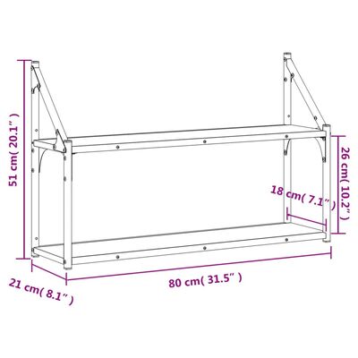 vidaXL Ραφιέρα Τοίχου με 2 Ράφια Sonoma Δρυς 80x21x51 εκ Επεξεργ. Ξύλο