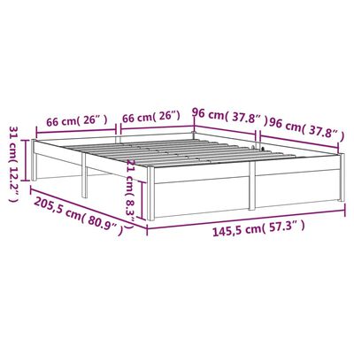 vidaXL Πλαίσιο Κρεβατιού Μαύρο 140 x 200 εκ. από Μασίφ Ξύλο