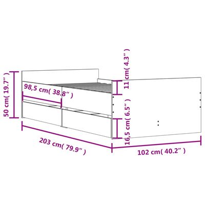 vidaXL Πλαίσιο Κρεβατιού με Συρτάρια Sonoma δρυς 100x200 εκ.