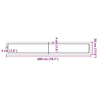 vidaXL Ράφι Τοίχου 200x30x(2-6) εκ. από Ακατέργαστο Μασίφ Ξύλο Δρυός