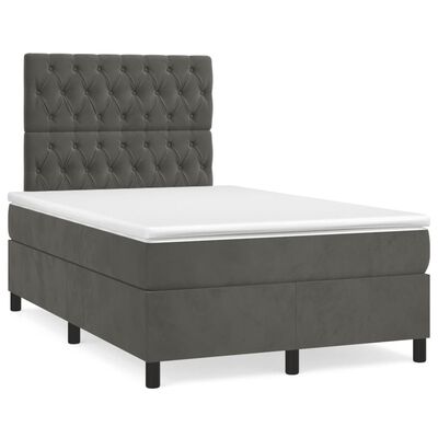 vidaXL Κρεβάτι Boxspring με Στρώμα Σκούρο Γκρι 120x190 εκ. Βελούδινο