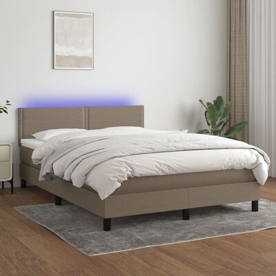 vidaXL Κρεβάτι Boxspring με Στρώμα & LED Taupe 140x190 εκ. Υφασμάτινο