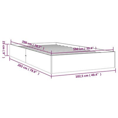 vidaXL Πλαίσιο Κρεβατιού Λευκό 100 x 200 εκ. από Μασίφ Ξύλο