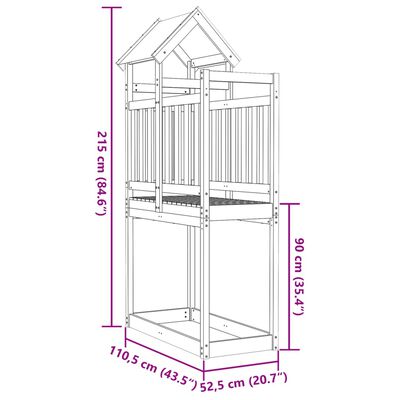 vidaXL Πύργος Παιχνιδιού 110,5x52,5x215 εκ. από Μασίφ Ξύλο Πεύκου