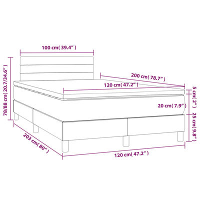 vidaXL Κρεβάτι Boxspring με Στρώμα Σκούρο Καφέ 120x200 εκ. Υφασμάτινο