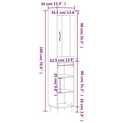 vidaXL Μπουφές Sonoma Γκρι 34,5 x 34 x 180 εκ. από Επεξεργασμένο Ξύλο