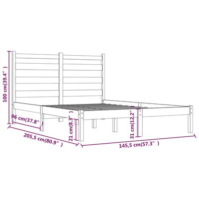 vidaXL Πλαίσιο Κρεβατιού Μαύρο 140 x 200 εκ. από Μασίφ Ξύλο Πεύκου