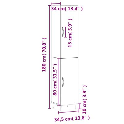 vidaXL Μπουφές Sonoma Γκρι 34,5 x 34 x 180 εκ. από Επεξεργασμένο Ξύλο