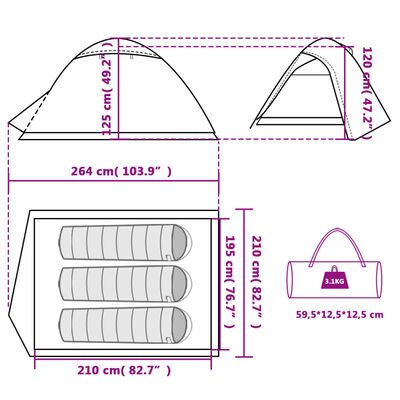 vidaXL Σκηνή Κάμπινγκ 2 Ατ. Γκρι/Πορτοκαλί 264x210x125 εκ. Ταφτάς 185T