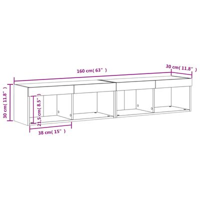 vidaXL Έπιπλα Τηλεόρασης με LED 2 τεμ. Λευκά 80 x 30 x 30 εκ.