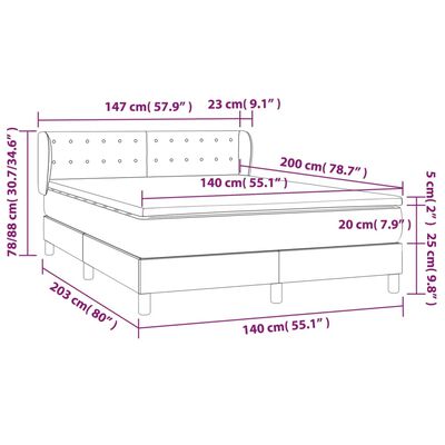 vidaXL Κρεβάτι Boxspring με Στρώμα Μαύρο 140x200εκ.από Συνθετικό Δέρμα