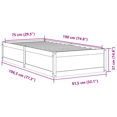 vidaXL Σκελετός Κρεβατιού Χωρίς Στρώμα 75x190 εκ Μασίφ Ξύλο Πεύκου