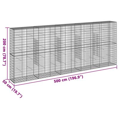 vidaXL Συρματοκιβώτιο με Κάλυμμα 500x50x200εκ. από Γαλβανισμένο Χάλυβα