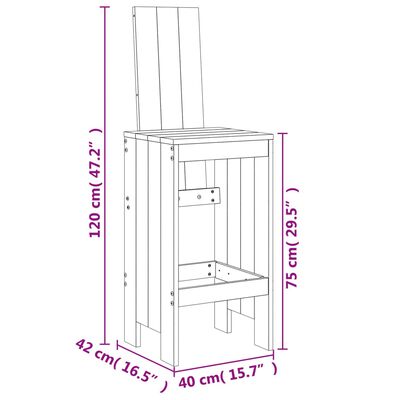 vidaXL Σκαμπό Μπαρ 2 Τεμ. 40 x 42 x 120 εκ. από Μασίφ Ξύλο Πεύκου