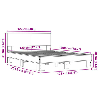 vidaXL Πλαίσιο Κρεβατιού Καφέ Δρυς 120x200 εκ. Επεξ. Ξύλο & Μέταλλο