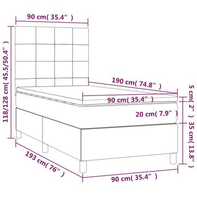 vidaXL Κρεβάτι Boxspring με Στρώμα & LED Μαύρο 90x190 εκ. Βελούδινο