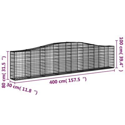 vidaXL Συρματοκιβώτια Τοξωτά 6 τεμ. 400x30x80/100 εκ. Γαλβαν. Ατσάλι