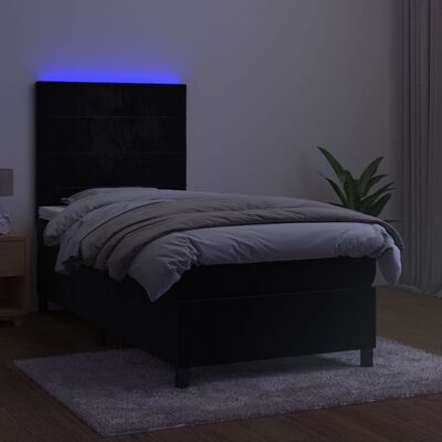 vidaXL Κρεβάτι Boxspring με Στρώμα & LED Μαύρο 90x190 εκ. Βελούδινο