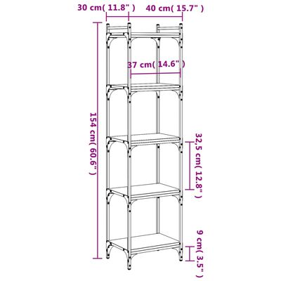 vidaXL Βιβλιοθήκη 5 Επιπέδων Μαύρη 40 x 30 x 154 εκ. από Επεξεργ. Ξύλο