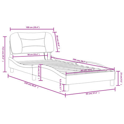 vidaXL Πλαίσιο Κρεβατιού με LED Κρεμ 90x200 εκ. Υφασμάτινο