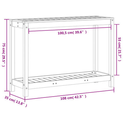 vidaXL Τραπέζι Κηπουρικής με Ράφι Λευκό 108x35x75εκ. Μασίφ Ξύλο Πεύκου