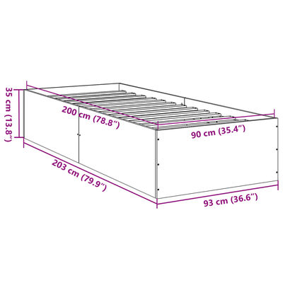 vidaXL Πλαίσιο Κρεβατιού Καπνιστή Δρυς 90x200 εκ. Επεξεργασμένο Ξύλο